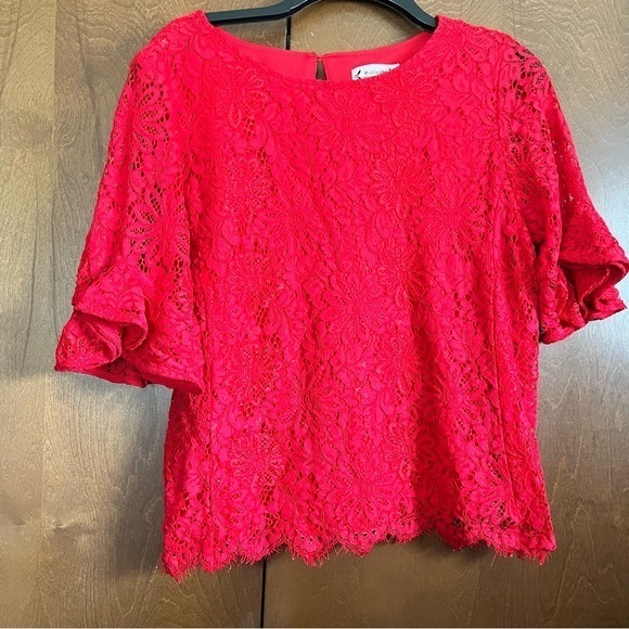 Nanette Lepore Red Lace Overlay Top Sz Med - Picture 1 of 7